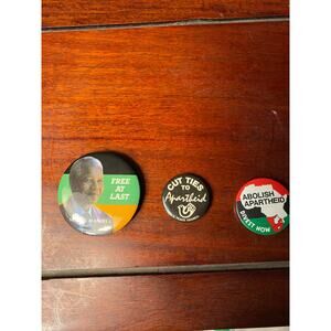 Lot of 3 Political Opinion Buttons, Badges 1 Nelson Mandela & 2 Anti-Apartheid